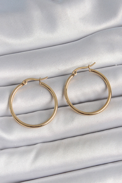 316 Çelik Gold Renk 27 Mm Halka Model Kadın Küpe - Tj-Bkp10508