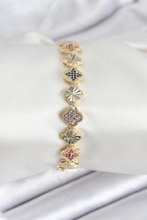 Pirinç VIP Seri Yonca Zirkon Taşlı Kadın Bileklik - EBJ250920W37793