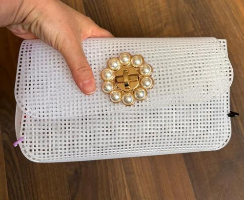 22x44 cm Çanta Kanvas İncili Kilitli