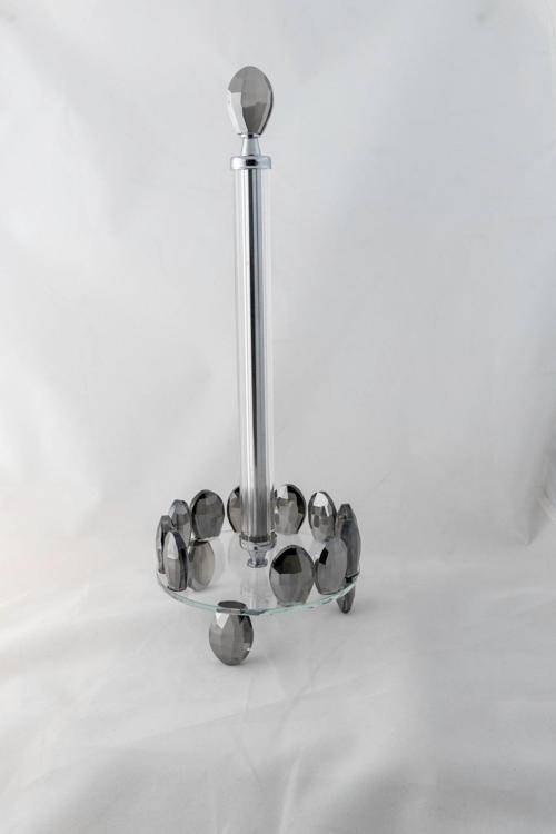 Kristal Taşlı Kağıt Havluluk 35x13 – Gümüş Renk, Lüks Metal, Tezgah Üstü Mutfak/Banyo, Standart Rulo Peçetelik