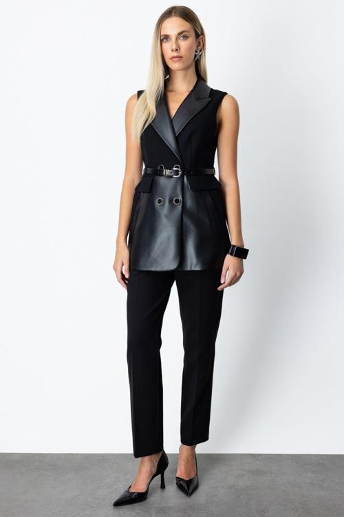 Kadın Yüksek Bel Boru Paça Pantolon 5091 Siyah