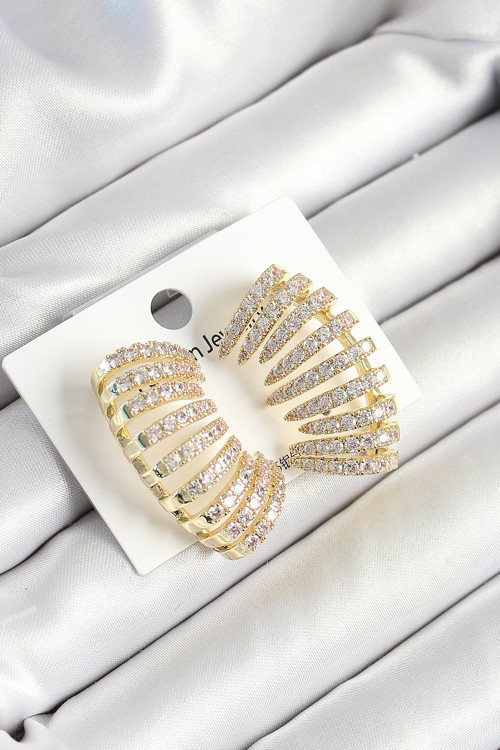 Pirinç Zirkon Taşlı Çoklu Görünümlü Model Gold Renk Kadın Küpe - Tj-Bkp10632