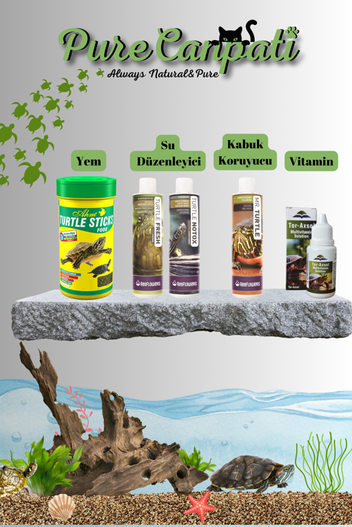 Kaplumbağa Bakım ve Stick Yem Seti (Vitamin, Kabuk Koruyucu ve Su Düzenleyici)