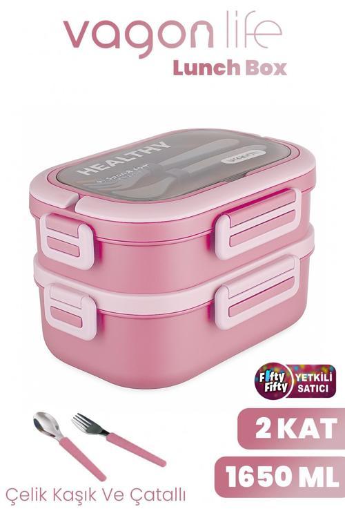1650 ML İki Kat Üç Bölme Paslanmaz Çelik Lunch Box Yeni Nesil Sefer Tası - Kaşık Ve Çatallı -6715