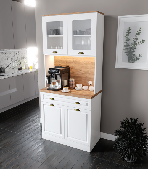 Montaj Dahil - Gözde 2 Kapaklı Kahve Köşesi – 93 cm Mdf, LED Aydınlatmalı, Çok Amaçlı Mutfak ve Airfryer Dolabı
