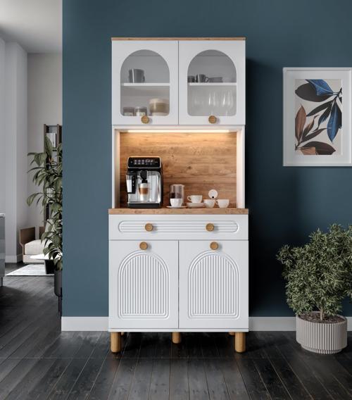 Rosa Kahve Köşesi - 93 cm Mdf Mutfak Dolabı - LED Aydınlatmalı