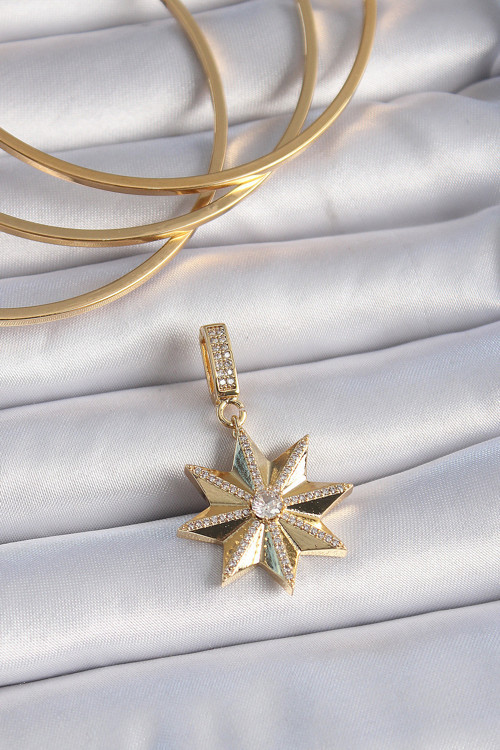 Pirinç Gold Renk Zirkon Taşlı Kutup Yıldızı Ajda Charm - Tj-Bc1001