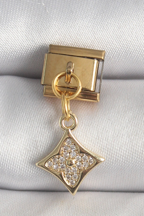 316L Çelik Gold Renk Sallantı Zirkon Taşlı Çiçek İşlemeli Nomination Charm - Tj-Bc1355