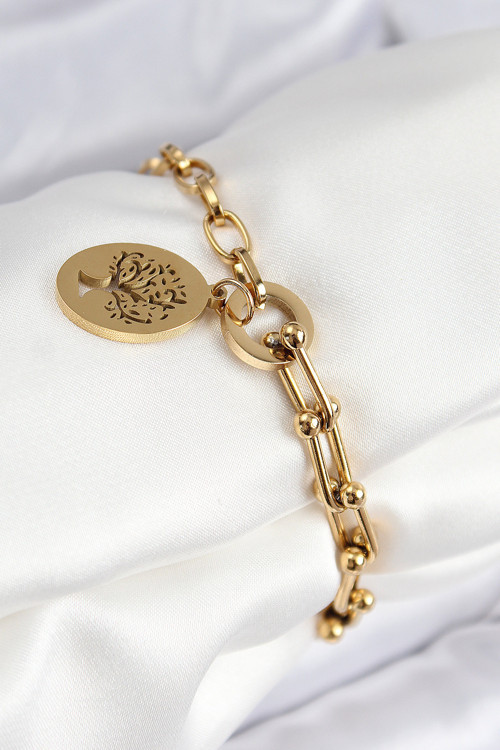 316L Çelik Tifany Ağaç Model Gold Renk Kadın Bileklik - Tj-Bb7776