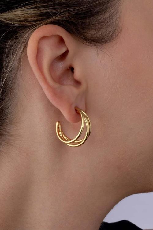 Üçlü Yarım Tur Halka Altın Kaplama Çelik Kadın Küpe