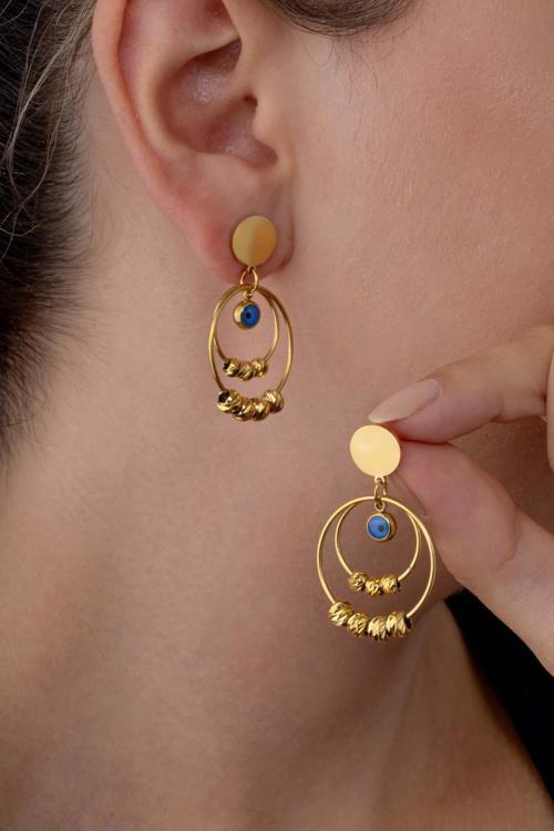 Göz Figürlü İkili Halka Altın Kaplama Çelik Kadın