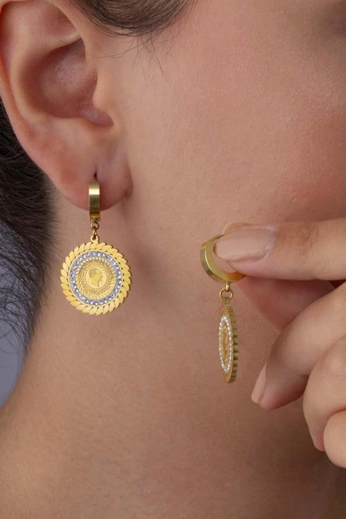Çeyrek Altın Model Zirkon Taşlı Altın Kaplama Çelik Kadın Sallantılı Küpe