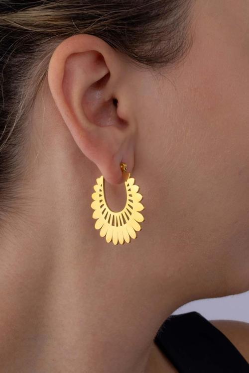 Motifli Altın Kaplama Çelik Kadın Halka Küpe