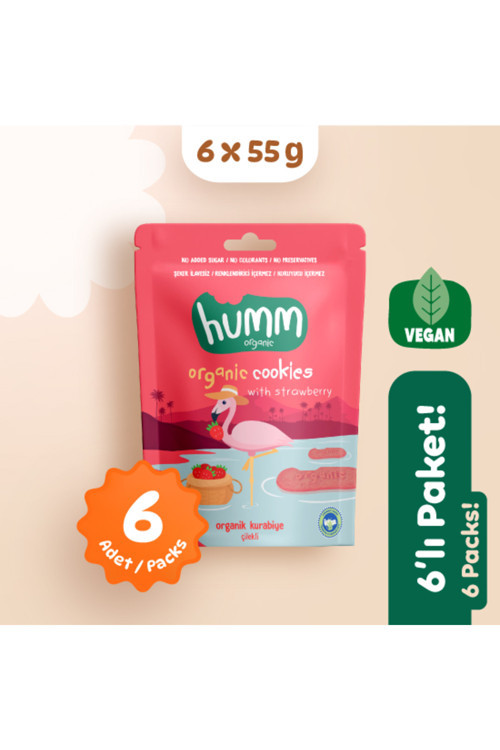 Organik Vegan Çilekli Kurabiye Atıştırmalık Paketi - 6 Adet