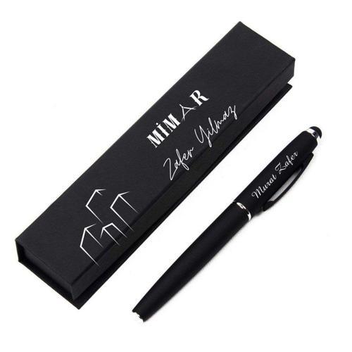 Kişiye Özel Mimar İsimli Siyah Metal Tükenmez Kalem ve Şık Hediye Kutusu