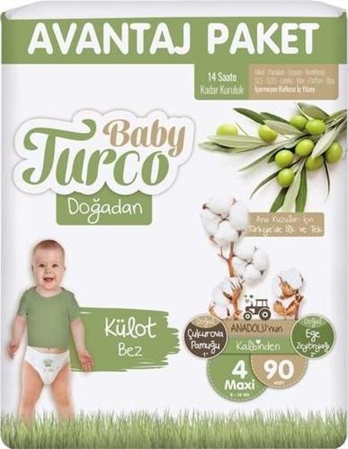 Külot Bebek Bezi Doğadan Beden:4 (8-14KG) Maxi 90 Adet Avantaj Paketi