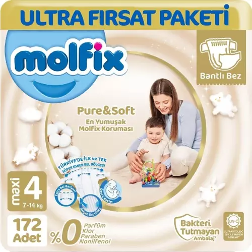 Pure&Soft Bebek Bezi 4 Beden Ultra Fırsat Paketi 86x2 Adet