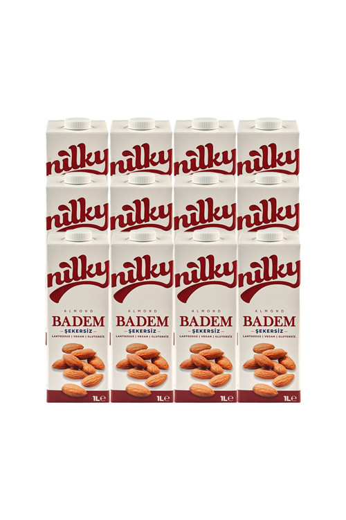 Badem Sütü Şekersiz Glütensiz Bitkisel Bazlı Laktosuz Vegan 12X1 Lt