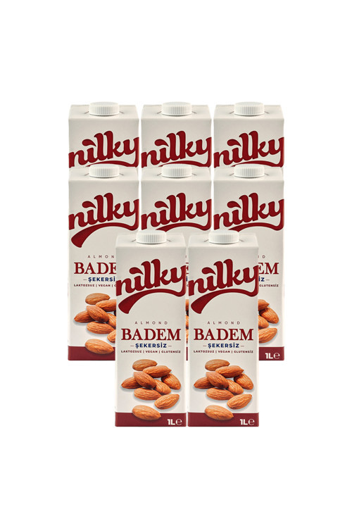 Şekersiz Badem Sütü Glütensiz Bitkisel Bazlı Laktosuz Vegan 8X1 Lt