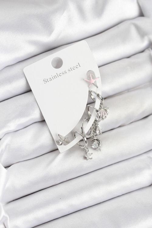 Pirinç Gümüş Renk Set Küpe - EBJ250920W37796