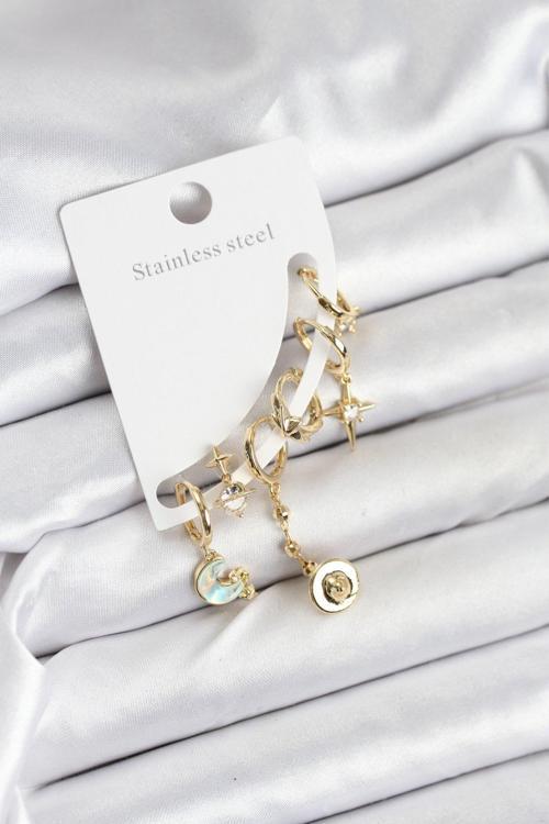 Pirinç Gold Renk Ay Model Kadın Set Küpe - EBJ250920W37799