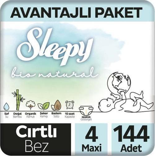 Bio Natural Avantajlı Paket Bebek Bezi 4 Numara Maxi 144 Adet