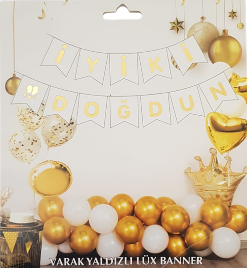 Beyaz Altın Yaldızlı İyiki Doğdun Uzar Banner