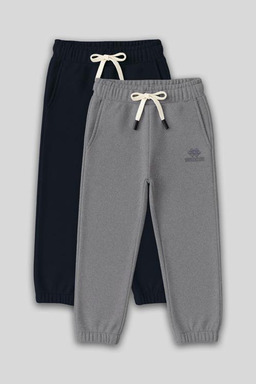 Standart Fit Basic 2li Paket Lacivert-Gri Melanj Erkek Çocuk Eşofman Alt - 11225