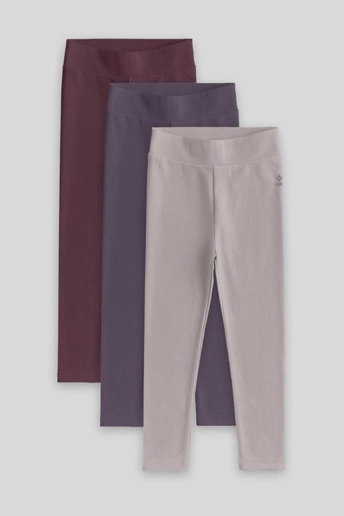 Standart Fit Basic 3lü Paket Eflatun-Koyu Bej-Kahverengi  Kız Çocuk Tayt - 75047