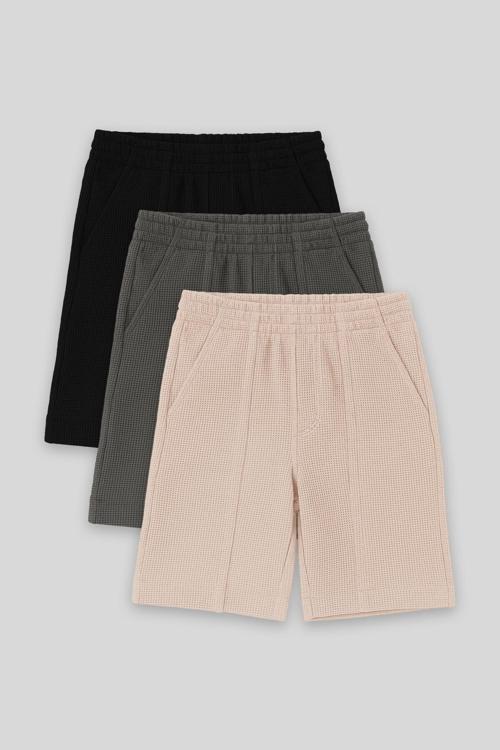Standart Fit Basic 3lü Paket Siyah-Haki-Bej Erkek Çocuk Şort - 11289