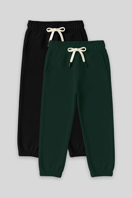 Standart Fit Basic 2li Paket Siyah-Çam Yeşili Erkek Çocuk Eşofman Alt - 11225