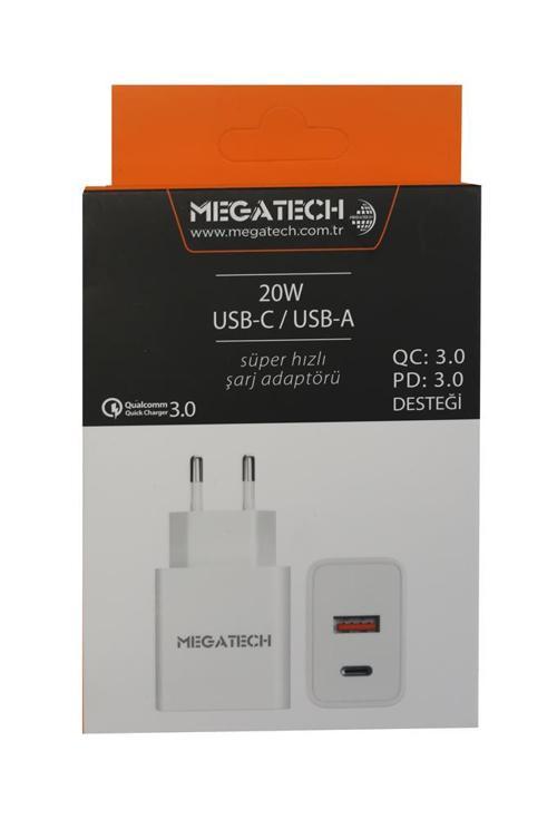 20w Beyaz USB-C USB-A  Şarj Kafa QC:3.0-PD:3.0