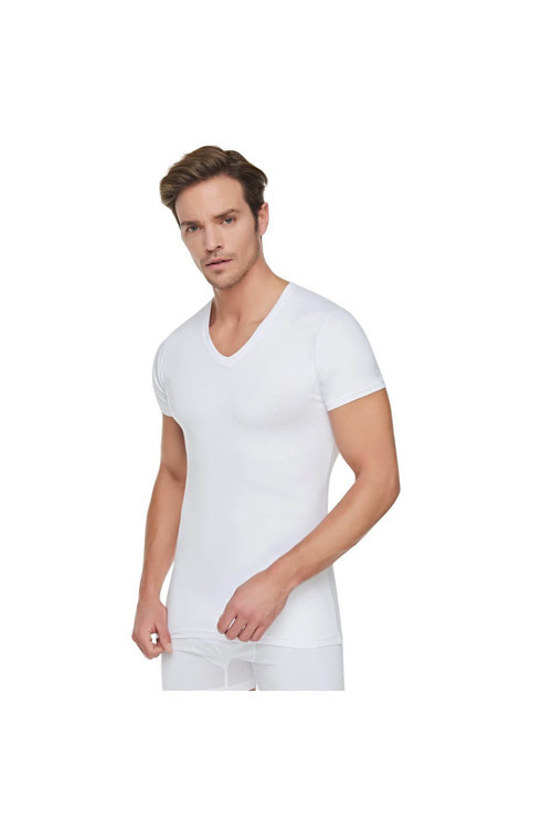 3 Adet Beyaz Renk V Yaka Kısa Kollu Atlet Fanila