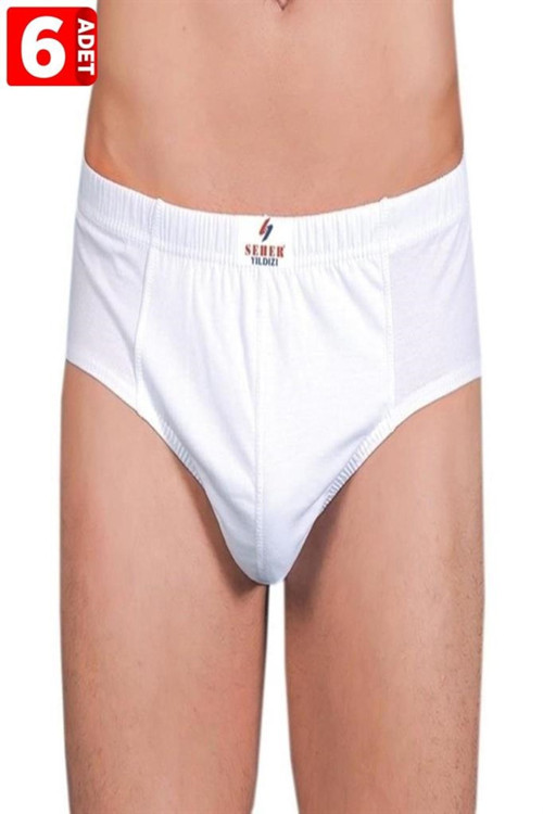 Yıldızı Beyaz 6'Lı Paket %100 Pamuk Erkek Slip Külot 0005