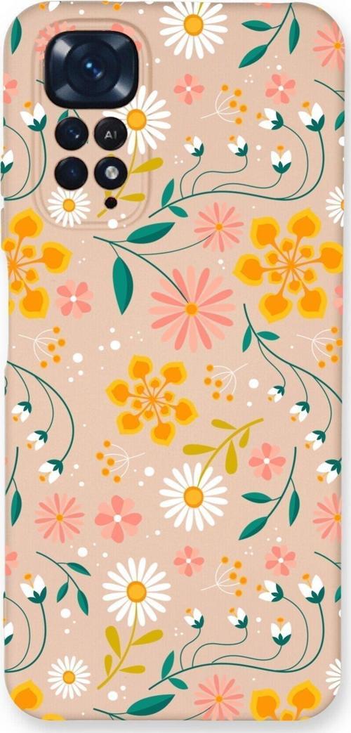 Xiaomi Redmi Note 11 Pro Uyumlu Lansman Kılıf Çiçek Tasarımlı Içi Kadife Kapak-Pudra