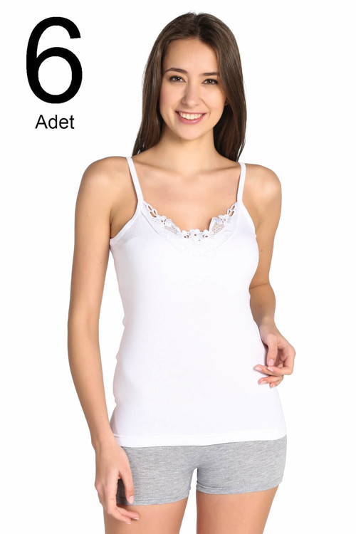 6'Lı Paket Fistolu Ip Askılı Kadın Atlet