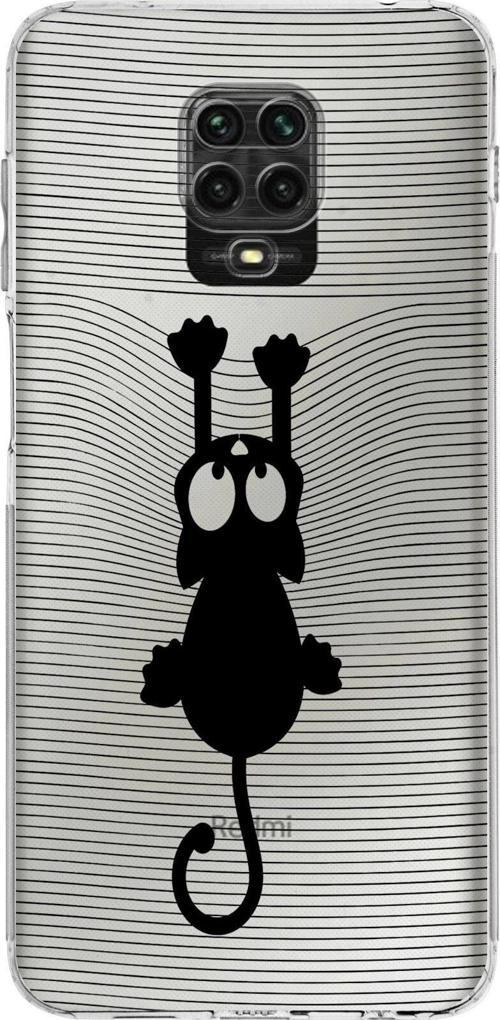 Xiaomi Redmi Note 9 Pro Kamera Korumalı Kapak Çizgi Kedi Tasarımlı Şeffaf Kılıf