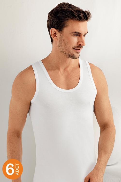 Erkek Beyaz 6'Lı Paket %100 Pamuk Atlet Me002