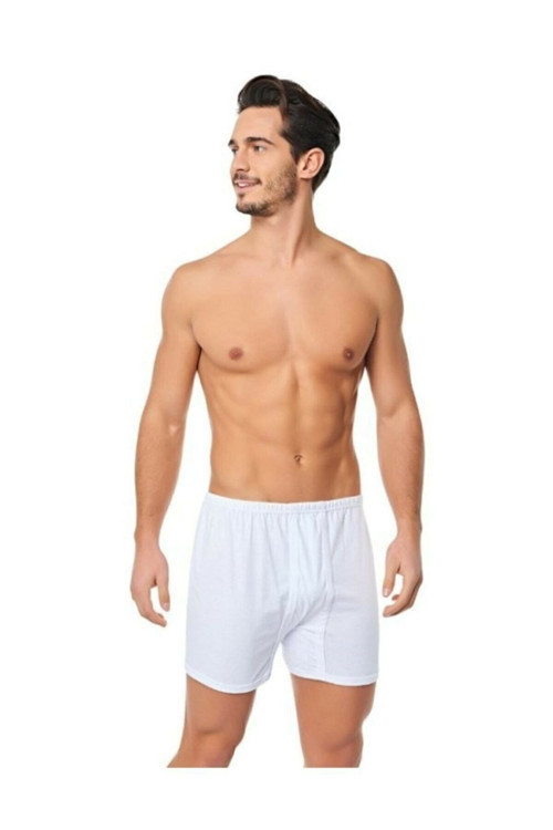 2 Adet Beyaz Renk Penye Paçalı Boxer