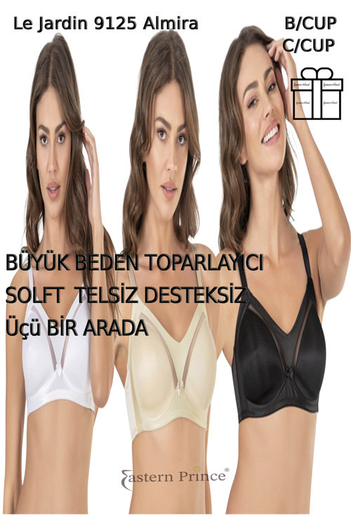 9125 Kadın Sütyen Desteksiz Telsiz Dantelsiz Soft Toparlayıcı Cup Almira 3 Set