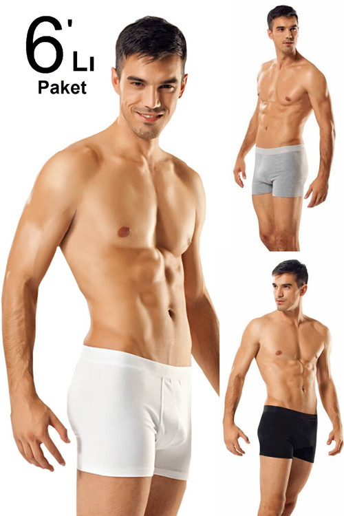 6'Lı Paket Elastan Erkek Boxer