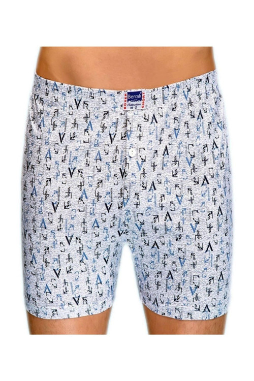 1053 Erkek Desenli Penye Boxer Beyaz