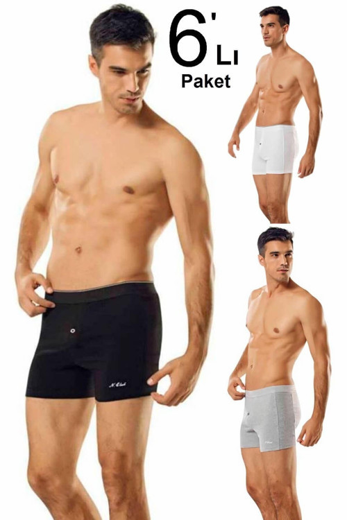 Erkek Karışık Renk 6'Lı Paket Likralı Düğmeli Boxer Elf568Nccm6 Yeni Sezon