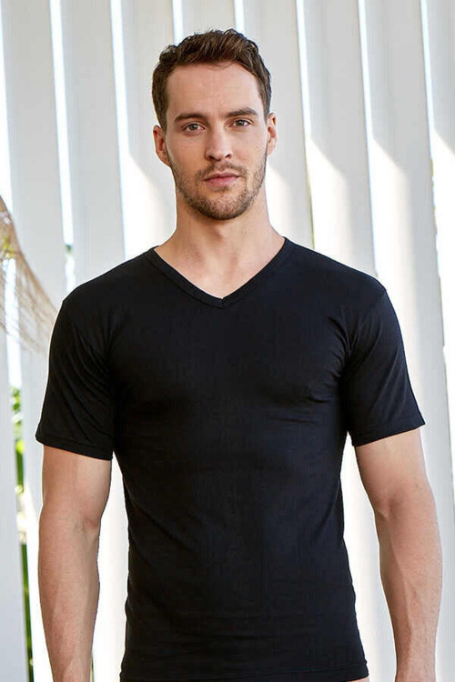 6 Lı Paket Siyah Renk V Yaka Fanila