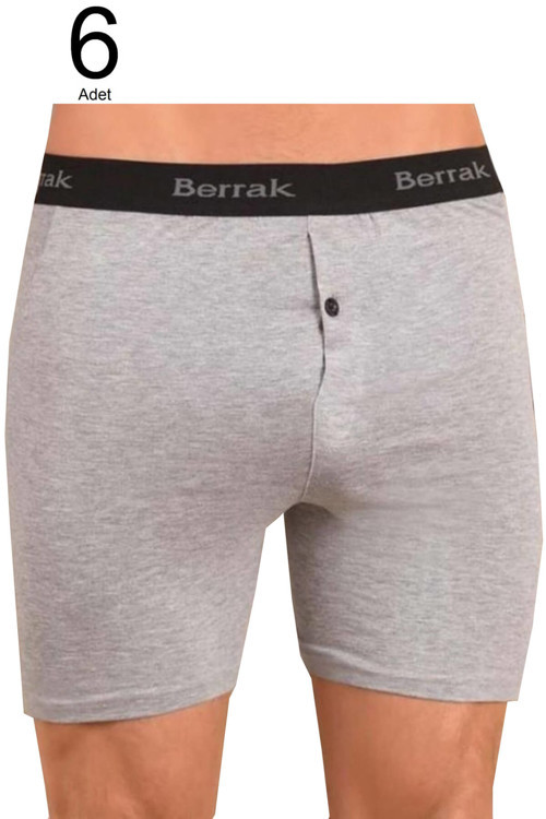 Erkek Gri 6'Lı Paket Likralı Düğmeli Boxer Elf568Ber10596