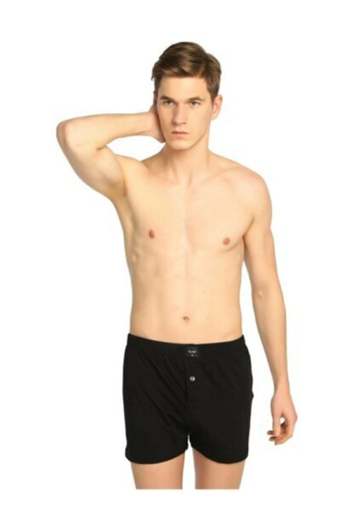 Erkek Siyah 10'Lu Paket Penye Düğmeli Boxer