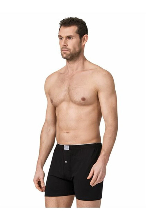 6 Adet Siyah Düğmeli Penye Boxer
