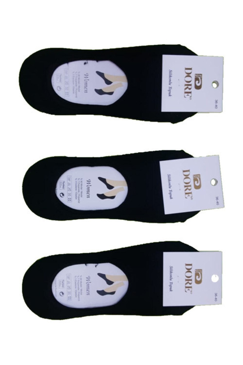 3 Çift Slikonlu Topuk Babet Çorap