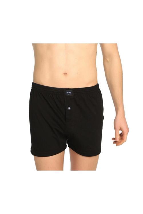 Erkek Penye Düğmeli Siyah Boxer 1'Li Paket