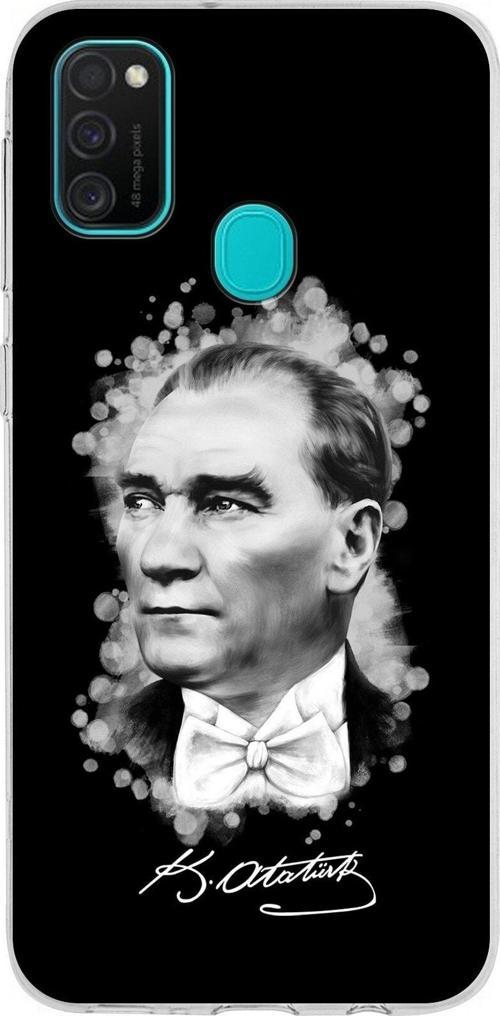 Samsung Galaxy M21 Kapak Atatürk Tasarımlı Şeffaf Silikon Kılıf